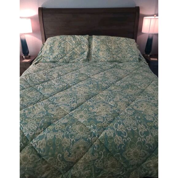 Pottery Barn Paisley Emma Full Queen Quilted Comforter 2 Standard Shams - Picture 5 of 12